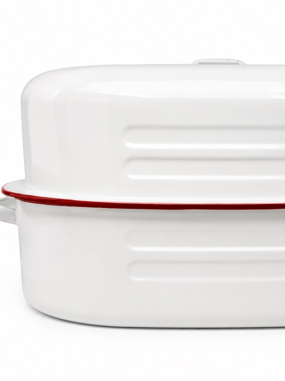 Vintage Roasting Pan Large Cream Red Farmhouse Enamelware Roaster 15inch